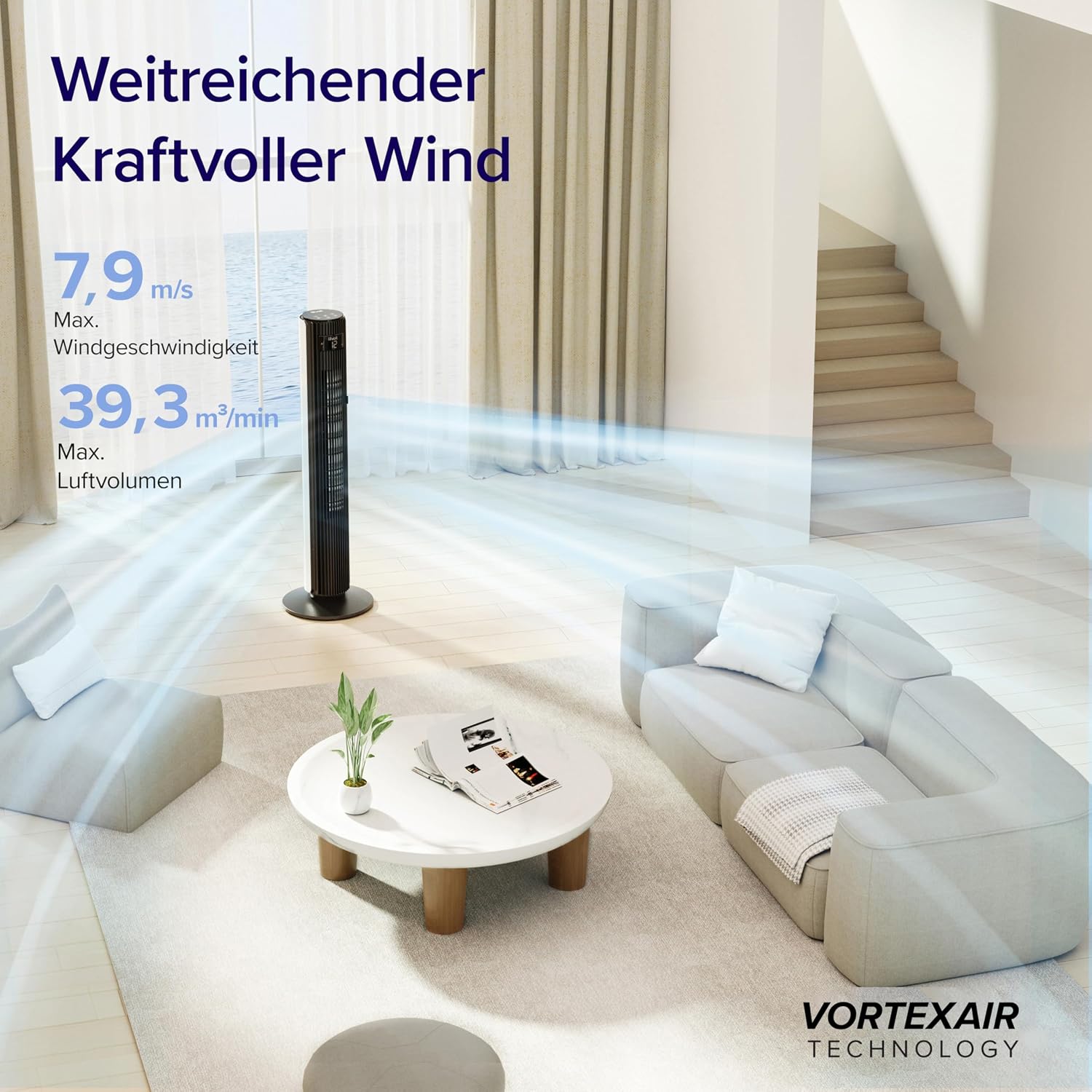Levoit LTF-F422-WEU Turmventilator 107,6 cm – 12 Stufen, 4 Modi, 25 dB, 90° Oszillation, Perlenweiß