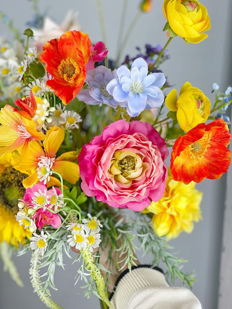 Wildflower Bridal Bouquet, Summer Wedding Bouquet, Boho Flower Bouquet,  Design in Sunflowers, Daisies, Dahlia and Ranunculus