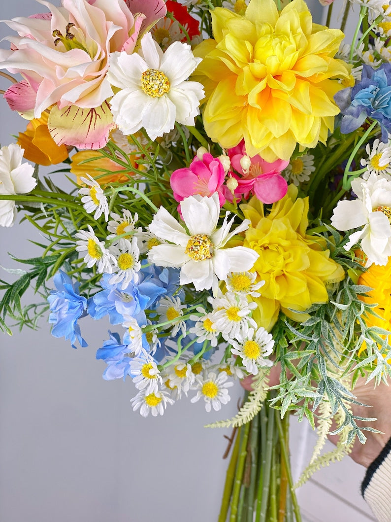 Wildflower Bridal Bouquet, Summer Wedding Bouquet, Boho Flower Bouquet,  Design in Sunflowers, Daisies, Dahlia and Ranunculus
