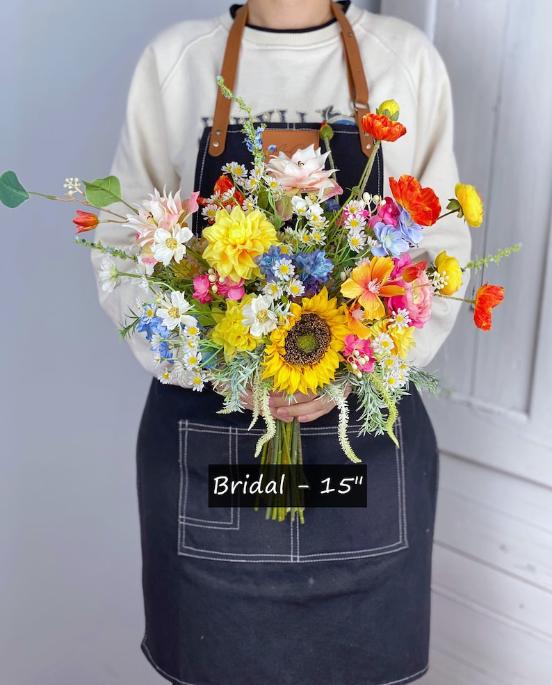 Wildflower Bridal Bouquet, Summer Wedding Bouquet, Boho Flower Bouquet,  Design in Sunflowers, Daisies, Dahlia and Ranunculus