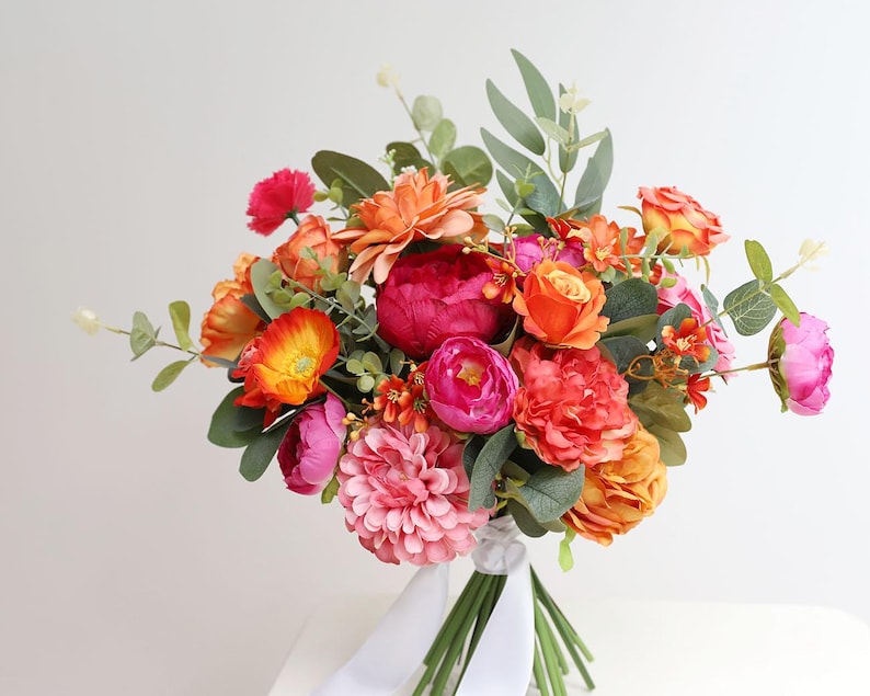 A&F Bright Faux Bridal Bouquet, Colourful Bridal Bouquet, Bold Fuchsias Wildflower Wedding Bouquet,  Bridesmaid Bouquet, Hot Pink Orange-