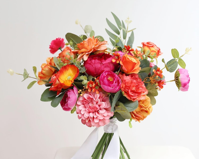 A&F Bright Faux Bridal Bouquet, Colourful Bridal Bouquet, Bold Fuchsias Wildflower Wedding Bouquet,  Bridesmaid Bouquet, Hot Pink Orange-