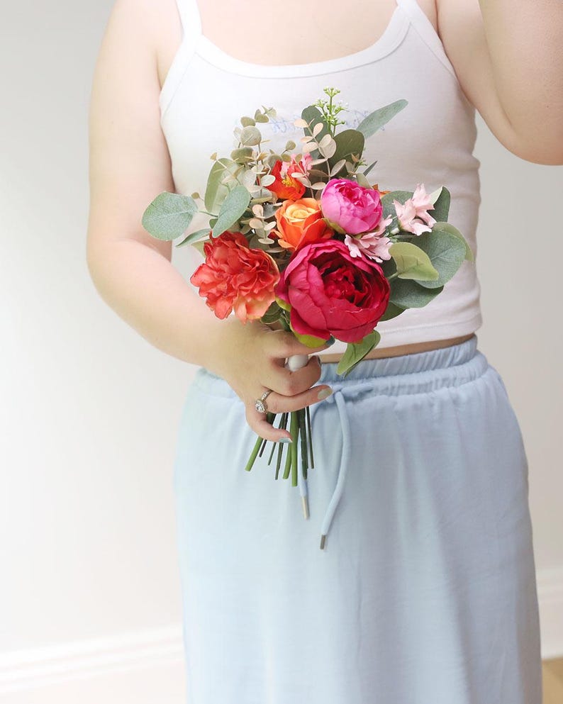 A&F Bright Faux Bridal Bouquet, Colourful Bridal Bouquet, Bold Fuchsias Wildflower Wedding Bouquet,  Bridesmaid Bouquet, Hot Pink Orange-