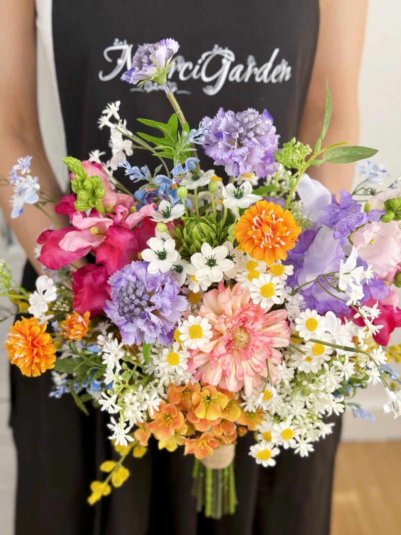 Summer Vibe Wildflowers Bridal Bouquet, Jewel Tone Color, Modern Bridal Trends, Destination Wedding Flower